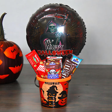 Delightful Halloween Treat Basket with Chocolates and Snacks
